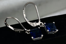 Load image into Gallery viewer, Sterling Silver Square Blue Sapphire Dangle Hook Earrings Signed NV
