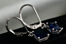 Load image into Gallery viewer, Sterling Silver Square Blue Sapphire Dangle Hook Earrings Signed NV
