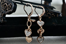 Load image into Gallery viewer, Vermeil Sterling Silver Triple Dangle Heart CZ Diamond Hook Earrings
