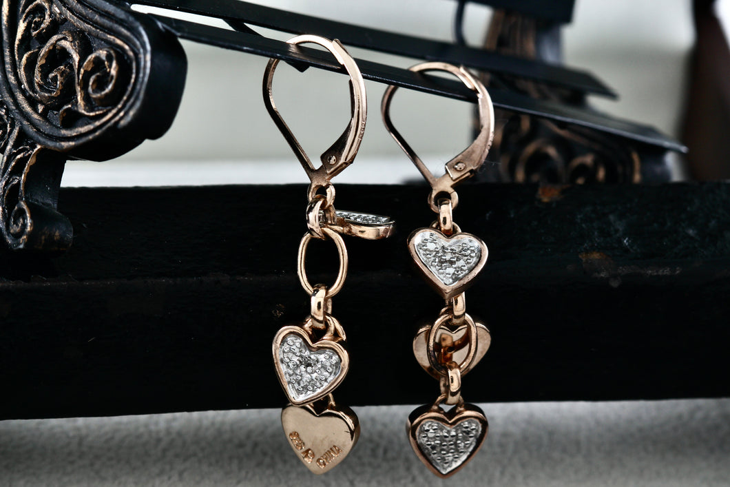 Vermeil Sterling Silver Triple Dangle Heart CZ Diamond Hook Earrings