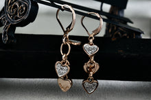 Load image into Gallery viewer, Vermeil Sterling Silver Triple Dangle Heart CZ Diamond Hook Earrings
