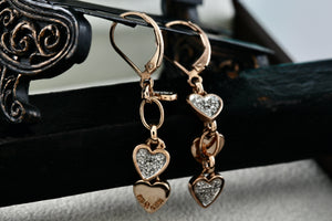 Vermeil Sterling Silver Triple Dangle Heart CZ Diamond Hook Earrings