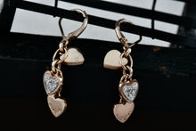 Load image into Gallery viewer, Vermeil Sterling Silver Triple Dangle Heart CZ Diamond Hook Earrings
