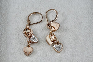 Vermeil Sterling Silver Triple Dangle Heart CZ Diamond Hook Earrings