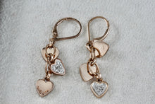 Load image into Gallery viewer, Vermeil Sterling Silver Triple Dangle Heart CZ Diamond Hook Earrings
