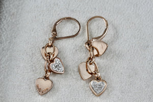 Vermeil Sterling Silver Triple Dangle Heart CZ Diamond Hook Earrings