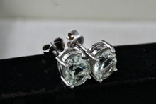 Load image into Gallery viewer, Sterling Silver Oval Cut Prasiolite Gemstone Stud Earrings Signed Canada
