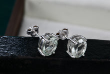 Load image into Gallery viewer, Sterling Silver Oval Cut Prasiolite Gemstone Stud Earrings Signed Canada
