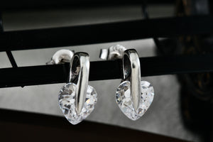 Sterling Silver Heart Shape CZ Diamonds Stud Earrings