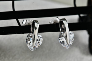 Sterling Silver Heart Shape CZ Diamonds Stud Earrings