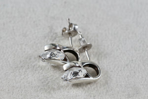 Sterling Silver Heart Shape CZ Diamonds Stud Earrings