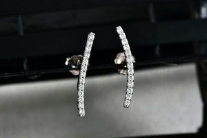 Sterling Silver Metro CZ Diamonds Curve Bar Stud Earrings