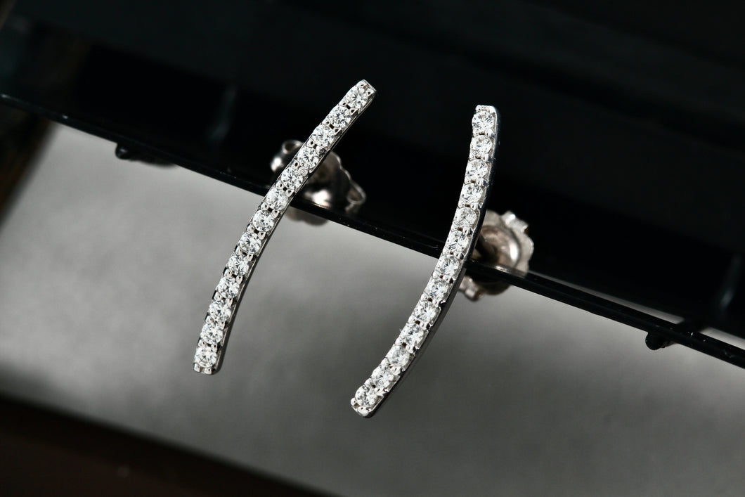 Sterling Silver Metro CZ Diamonds Curve Bar Stud Earrings