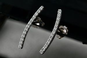 Sterling Silver Metro CZ Diamonds Curve Bar Stud Earrings