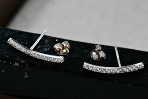 Sterling Silver Metro CZ Diamonds Curve Bar Stud Earrings