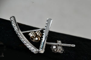 Sterling Silver Metro CZ Diamonds Curve Bar Stud Earrings