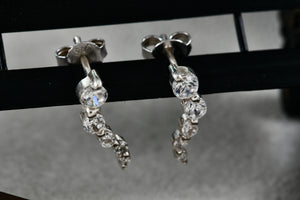 Sterling Silver CZ Diamond Dangle Snake Stud Earrings Signed SU