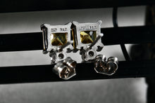 Load image into Gallery viewer, FAS Sterling Silver Square Citrine Gemstone CZ Diamond Stud Earrings
