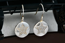 Load image into Gallery viewer, Sterling Silver CZ Stone Pave Star Disc Hook Earrings
