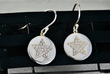 Load image into Gallery viewer, Sterling Silver CZ Stone Pave Star Disc Hook Earrings
