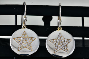 Sterling Silver CZ Stone Pave Star Disc Hook Earrings