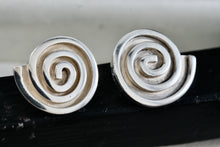 Load image into Gallery viewer, Sterling Silver Large Mexico Taxco Swirl Modernist Stud Earrings
