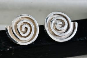 Sterling Silver Large Mexico Taxco Swirl Modernist Stud Earrings