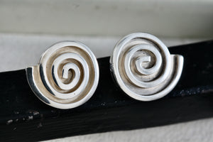 Sterling Silver Large Mexico Taxco Swirl Modernist Stud Earrings