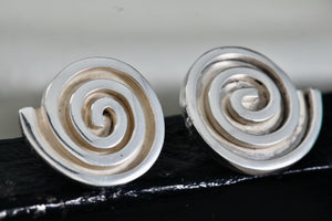 Sterling Silver Large Mexico Taxco Swirl Modernist Stud Earrings