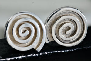 Sterling Silver Large Mexico Taxco Swirl Modernist Stud Earrings