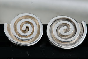 Sterling Silver Large Mexico Taxco Swirl Modernist Stud Earrings