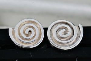 Sterling Silver Large Mexico Taxco Swirl Modernist Stud Earrings