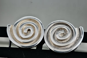 Sterling Silver Large Mexico Taxco Swirl Modernist Stud Earrings