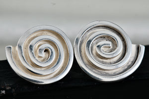 Sterling Silver Large Mexico Taxco Swirl Modernist Stud Earrings