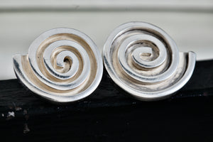 Sterling Silver Large Mexico Taxco Swirl Modernist Stud Earrings