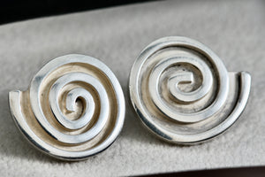 Sterling Silver Large Mexico Taxco Swirl Modernist Stud Earrings