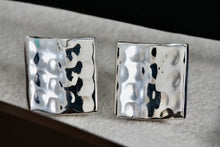 Load image into Gallery viewer, Vintage Sterling Silver Mexico Hammered Concave Square Stud Earrings Signed &amp; KN
