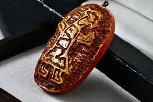 Vintage Mexico Mayan Carved Agate Wood Block Souvenir Pendant