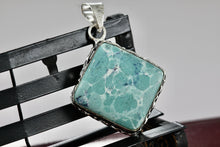 Load image into Gallery viewer, Sterling Silver Turquoise Color Stone Diamond Square Shape Handmade Pendant
