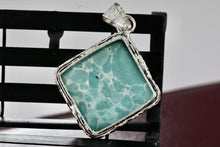 Load image into Gallery viewer, Sterling Silver Turquoise Color Stone Diamond Square Shape Handmade Pendant
