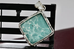 Sterling Silver Turquoise Color Stone Diamond Square Shape Handmade Pendant