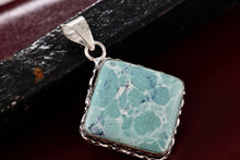 Load image into Gallery viewer, Sterling Silver Turquoise Color Stone Diamond Square Shape Handmade Pendant
