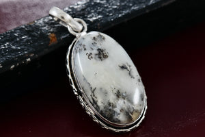 Sterling Silver White Jasper Agate Oval Handmade Pendant