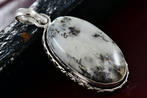 Sterling Silver White Jasper Agate Oval Handmade Pendant