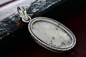 Sterling Silver White Jasper Agate Oval Handmade Pendant