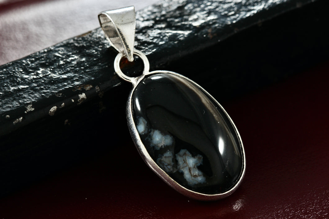 Sterling Silver Black Onyx Oval Handmade Pendant