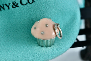 Tiffany & Co. Silver Pink Enamel Cupcake Pendant Charm