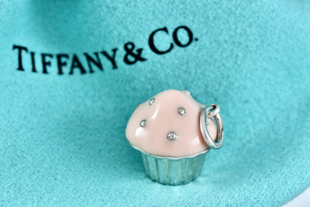 Tiffany & Co. Silver Pink Enamel Cupcake Pendant Charm