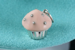 Tiffany & Co. Silver Pink Enamel Cupcake Pendant Charm