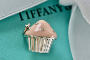 Tiffany & Co. Silver Pink Enamel Cupcake Pendant Charm